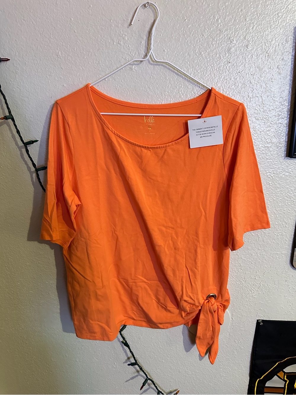 Belle by Kim Gravel Bright Orange Short Sleeve Tie-Front Top